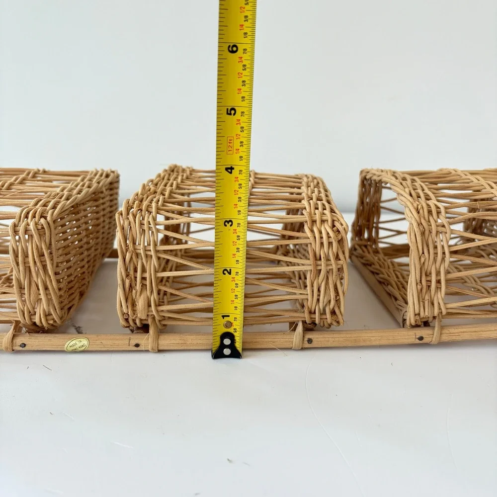 Vintage Rattan Wall Hanging 3 Tier Woven Wicker Basket Organizer Boho Decor 24in